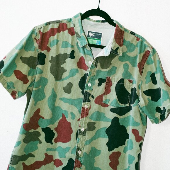 Modern Amusement Camo Short-Sleeve Button-Down Shirt – Teal/Olive/Rust – Men - Picture 2 of 11